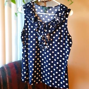 Sleeveless Navy Top with Frills and polkadots